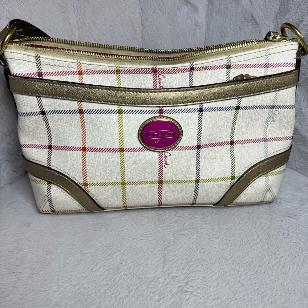 SOLD - Coach Peyton Tattersall Plaid Coated Canvas Shoulder Bag